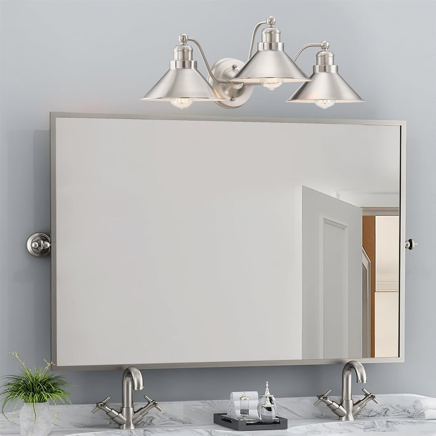 Welton 25.5" Modern Industrial 3-Light Vanity and Bathroom Light Fixture in Brushed Nickel Finish