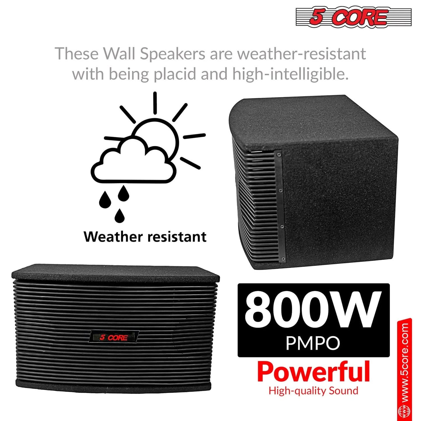 5Core 8 Inch Car Subwoofer Box Black 800W Peak 8 Ohm Vented Trunk Speaker Sub Woofer