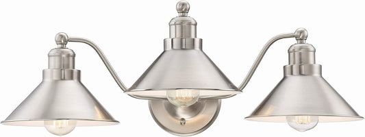 Welton 25.5" Modern Industrial 3-Light Vanity and Bathroom Light Fixture in Brushed Nickel Finish