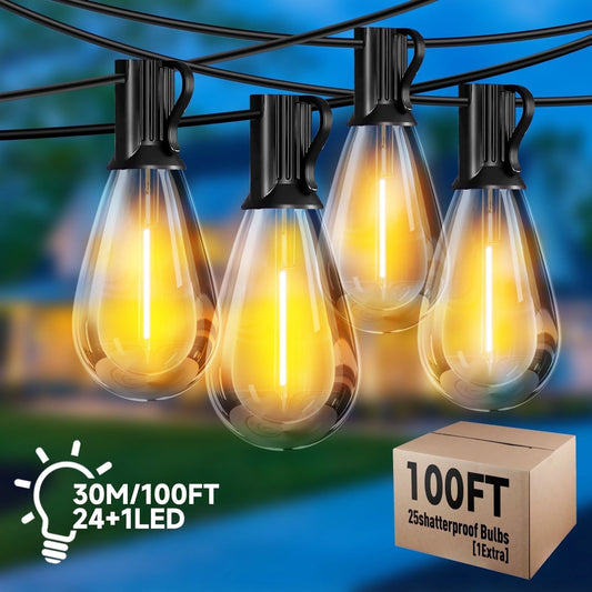100FT S14 Outdoor String Lights ,Waterproof Holiday Hanging Patio Lights for Yard,24Bulbs