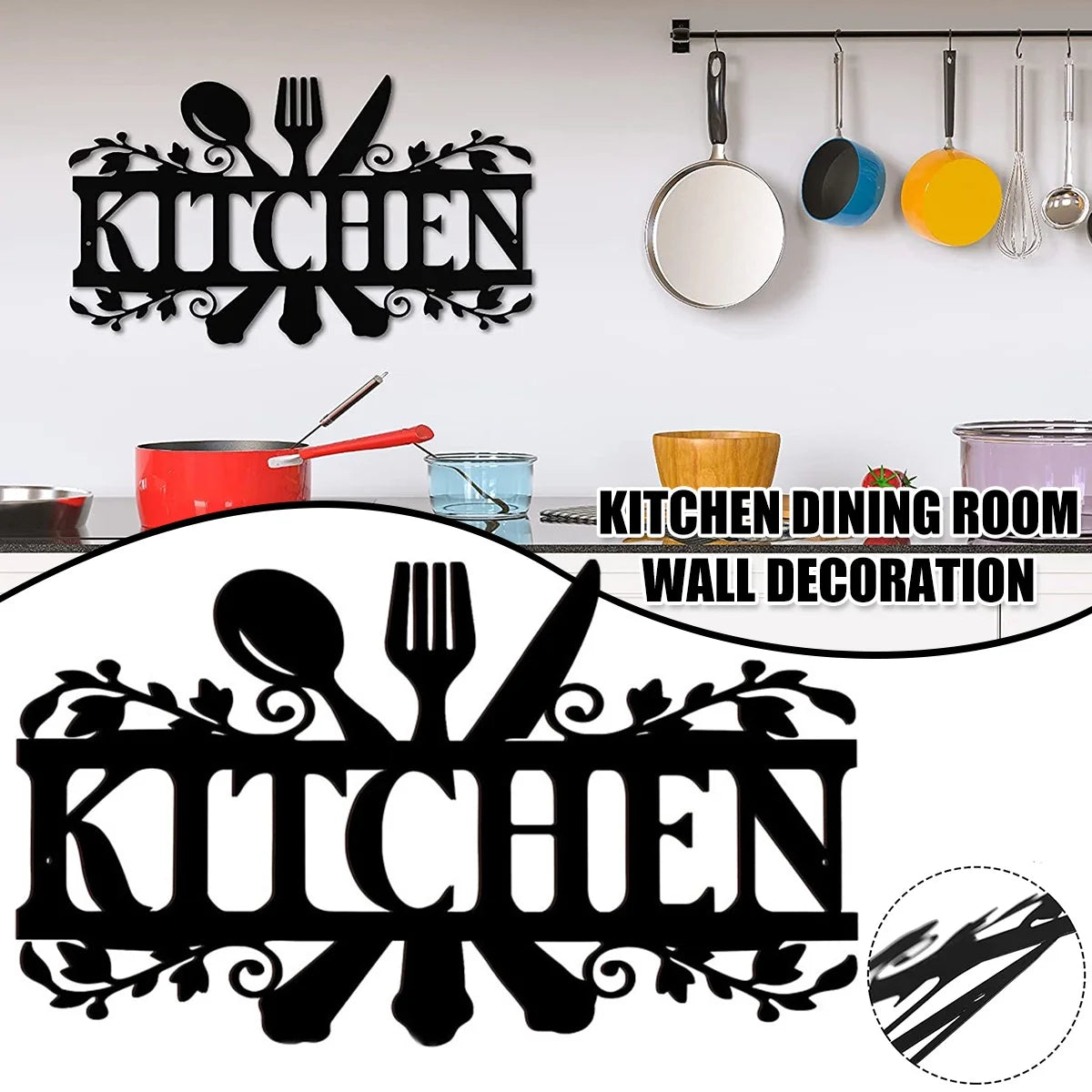 Kitchen Metal Sign, Kitchen Signs Wall Decor Rustic Style Metal Kitchen Wall Sign, 14 X 8.8 Inches Black Kitchen Wall Sign Country Farmhouse Home Decoration for Dining Room Kitchen Décor